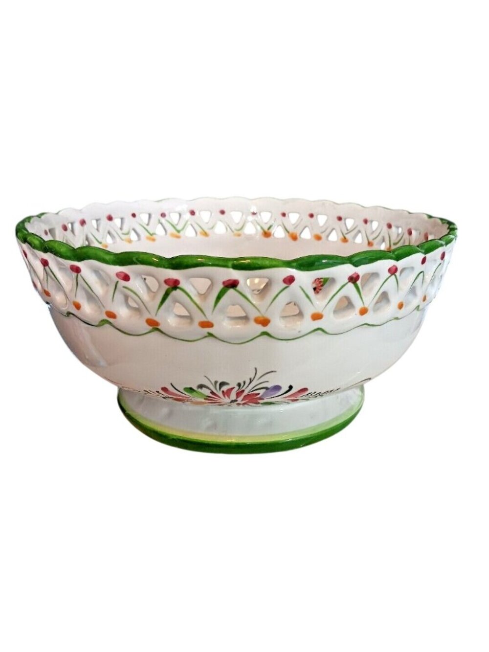 Vintage R. C. & Cal RCCL Hand Painted Ceramic Serving Bowl Portugal  4"H x 8 3/4